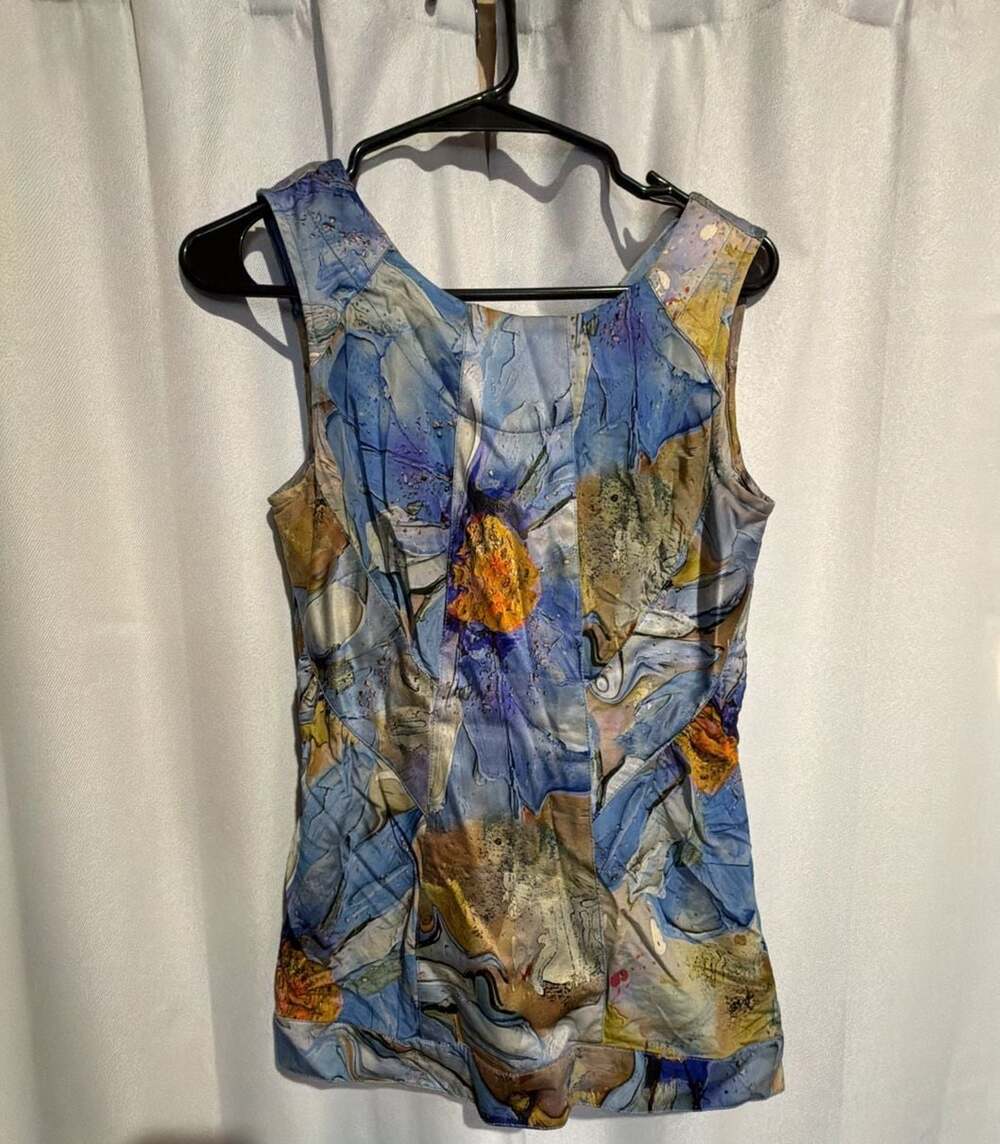 Hilton Hollis Blue Abstract Print Silk Viscose Sleeveless Top Size XS